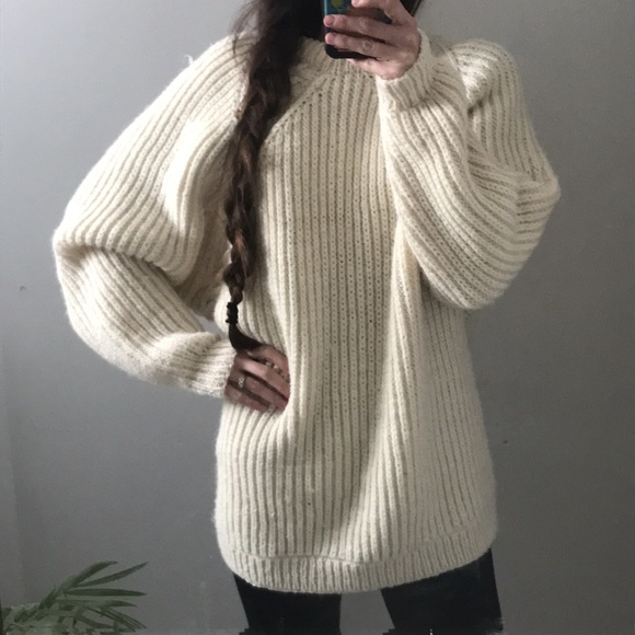 Vintage Sweaters - SOLD - Vintage off white oversized handmade cable knit sweater